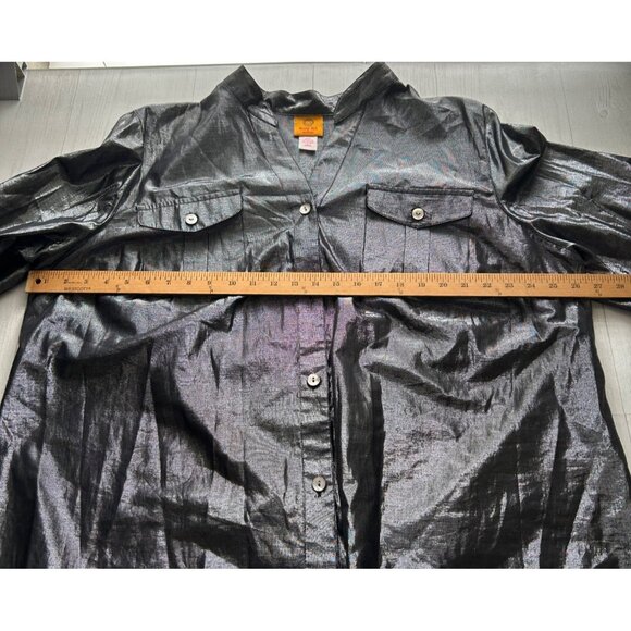 Ruby Rd. Metallic Button-Down Shirt For Women 3X Shiny Black Gray Cotton Blend - Picture 7 of 9